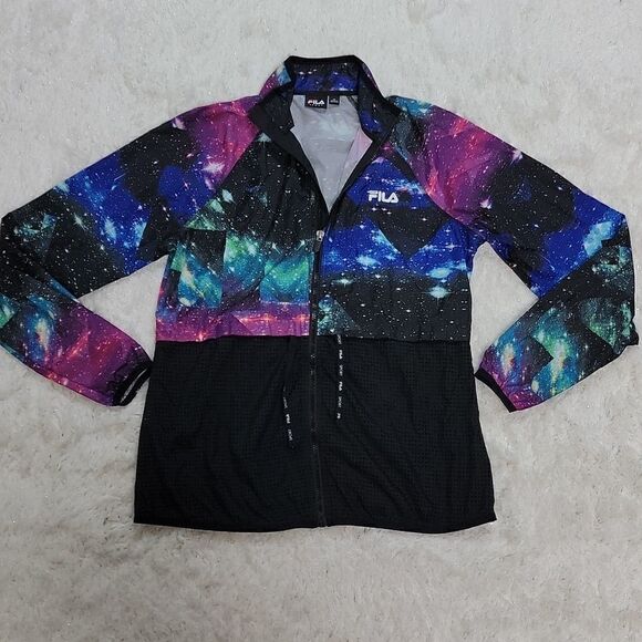 FILA SPORT BLACK GALAXY NEBULA ACTIVE RUNNING WINDBREAKER, SIZE MEDIUM - Picture 2 of 8